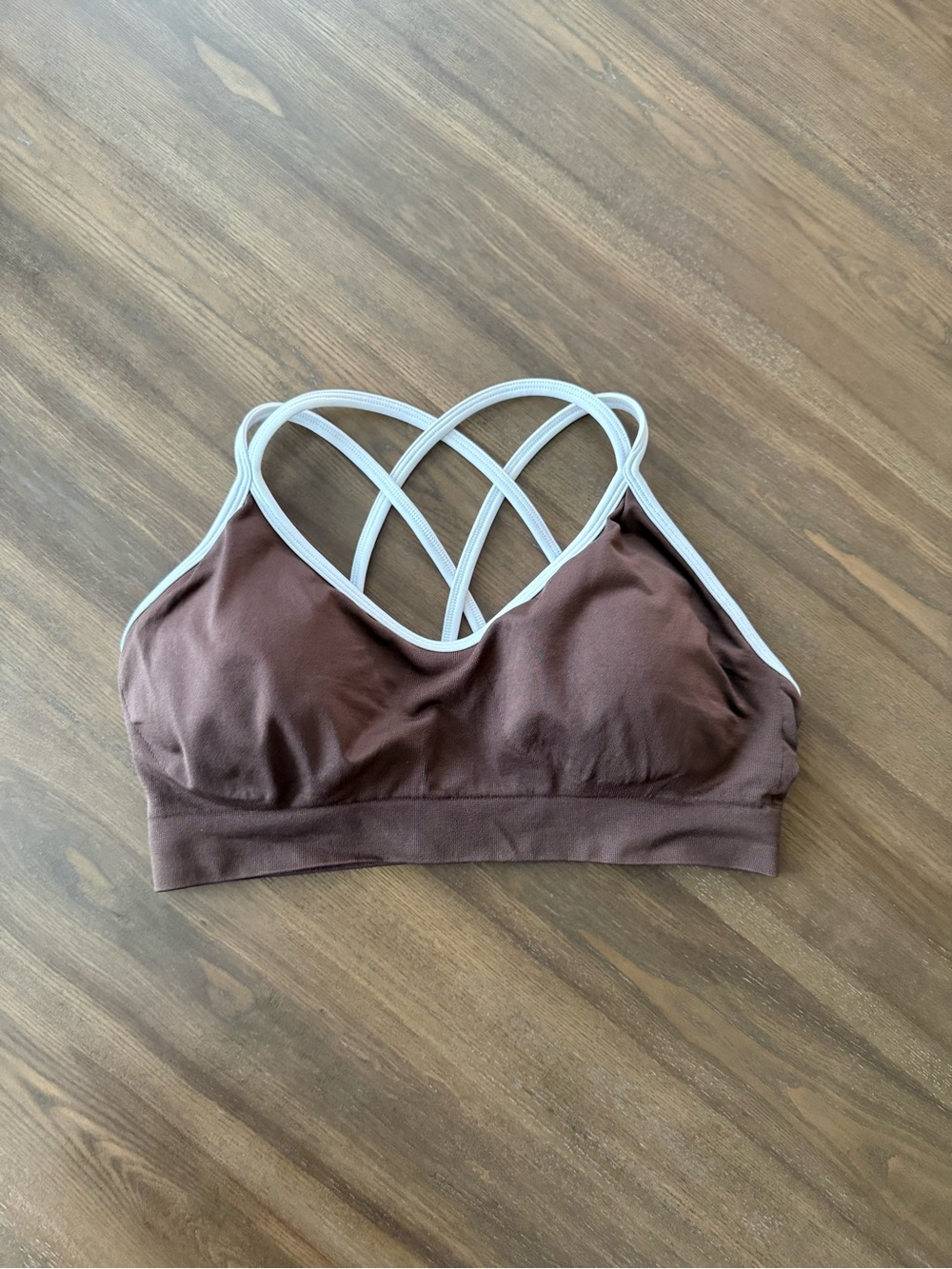 Amazon Chocolate Brown Sports Bralette with White Crisscross Straps